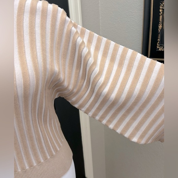 Free People Boho Chic Mad Chill Beige Cream Striped Ribbed Mock Turtleneck Sz Sm - Picture 6 of 16